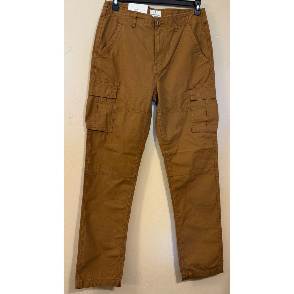 Mutual Weave Cargo Pants Men 32x32 Brown Relaxed Taper Ripstop Cotton UtilityNEW